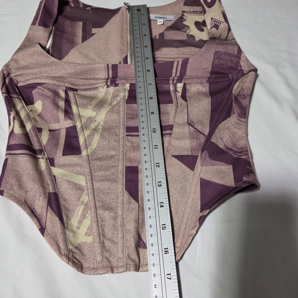 Miaou Campbell Corset Top Roman Statues Print Purple Sleeveless XS - Picture 8 of 9